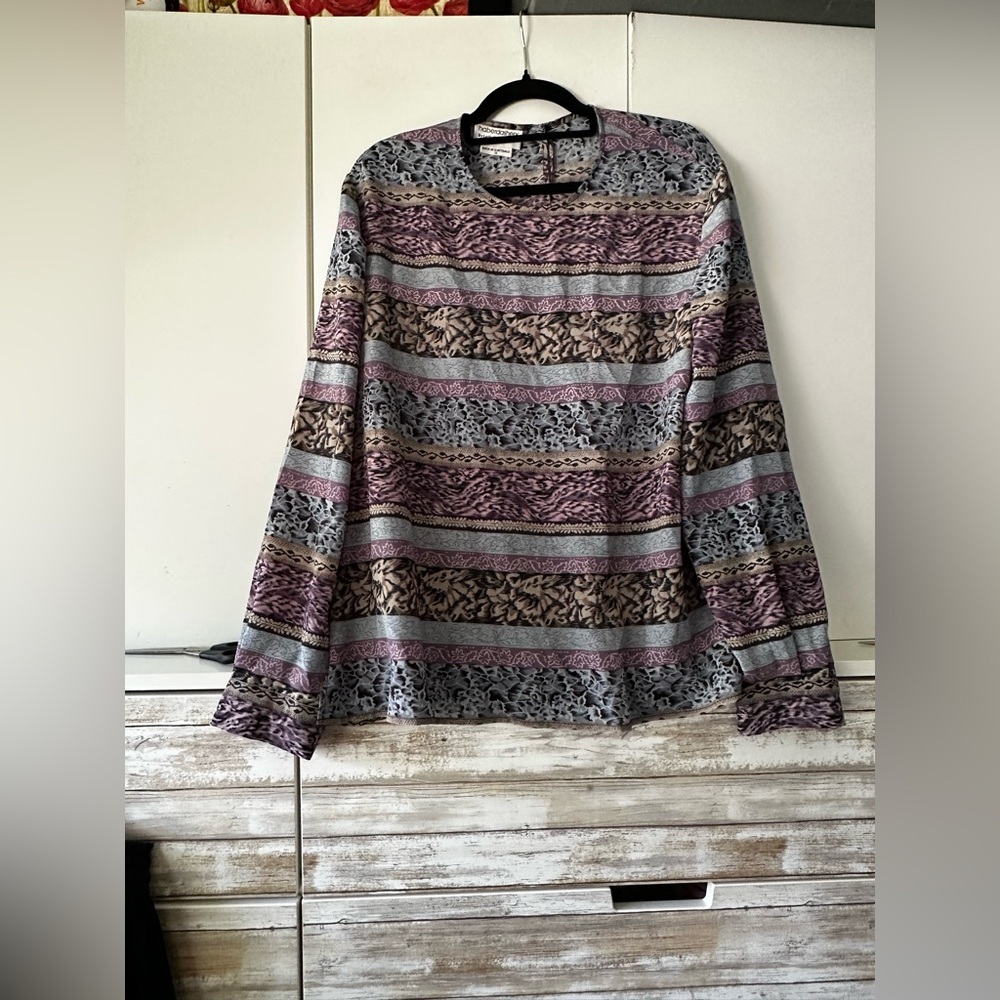 💜 Vintage Leslie Fay Boxy Blouse Purple Gray Size 18